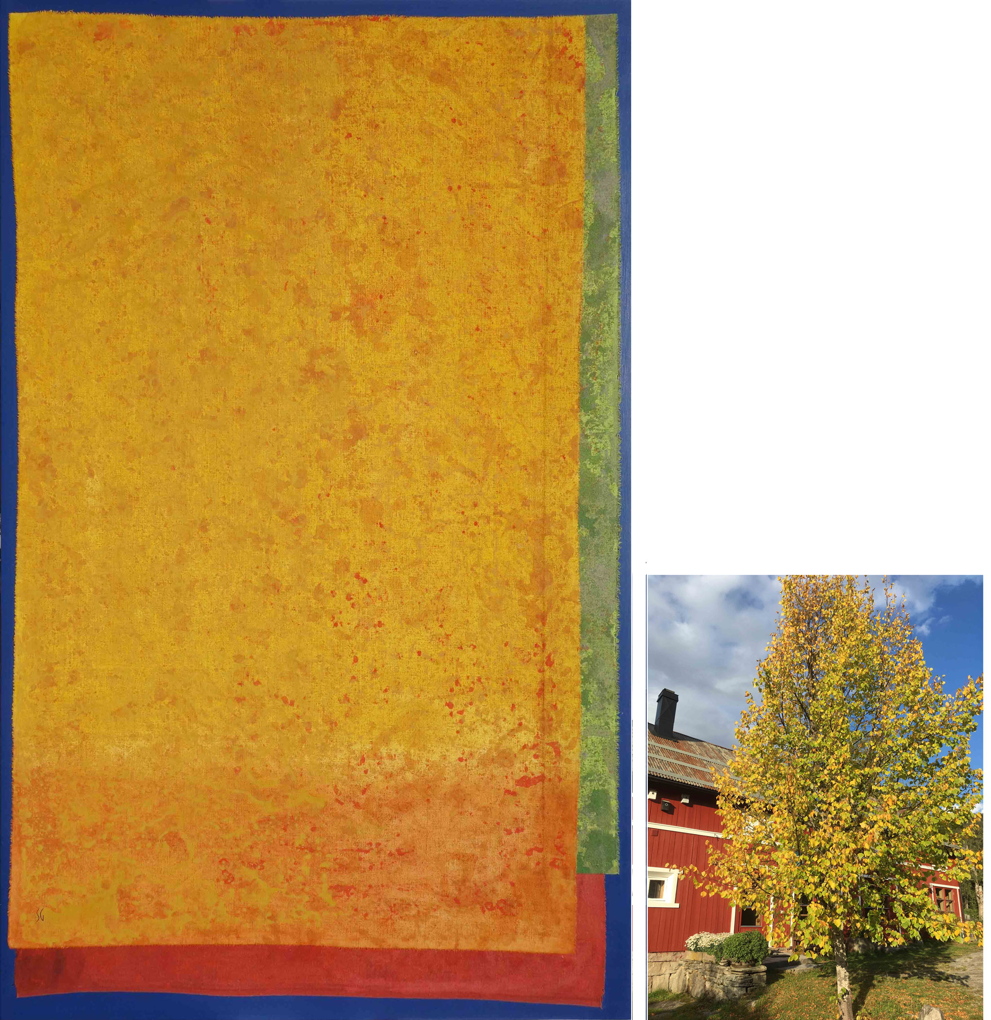 »Herbstrausch« · Stoffdruck · Stoff · Acryl auf Holzkörper · 112x83 cm · 2020